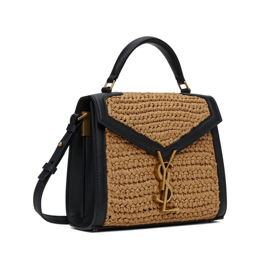 SAINT LAURENT Cassandra Mini raffia and leather top-handle bag - Picture 3 of 14